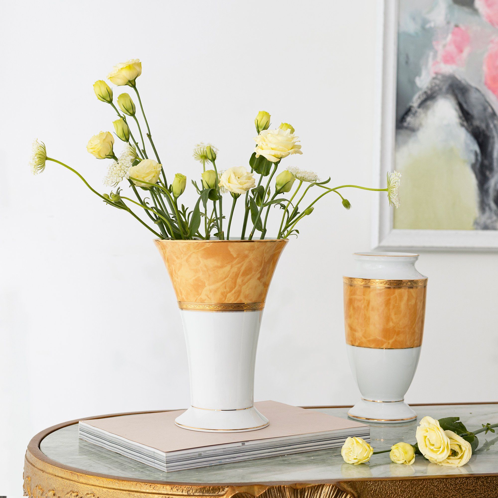  Bình hoa (lọ hoa) trang trí thân bầu cao 23cm (màu vàng - thạch anh) sứ trắng | Majestic Yellow M-168L - T91875K 