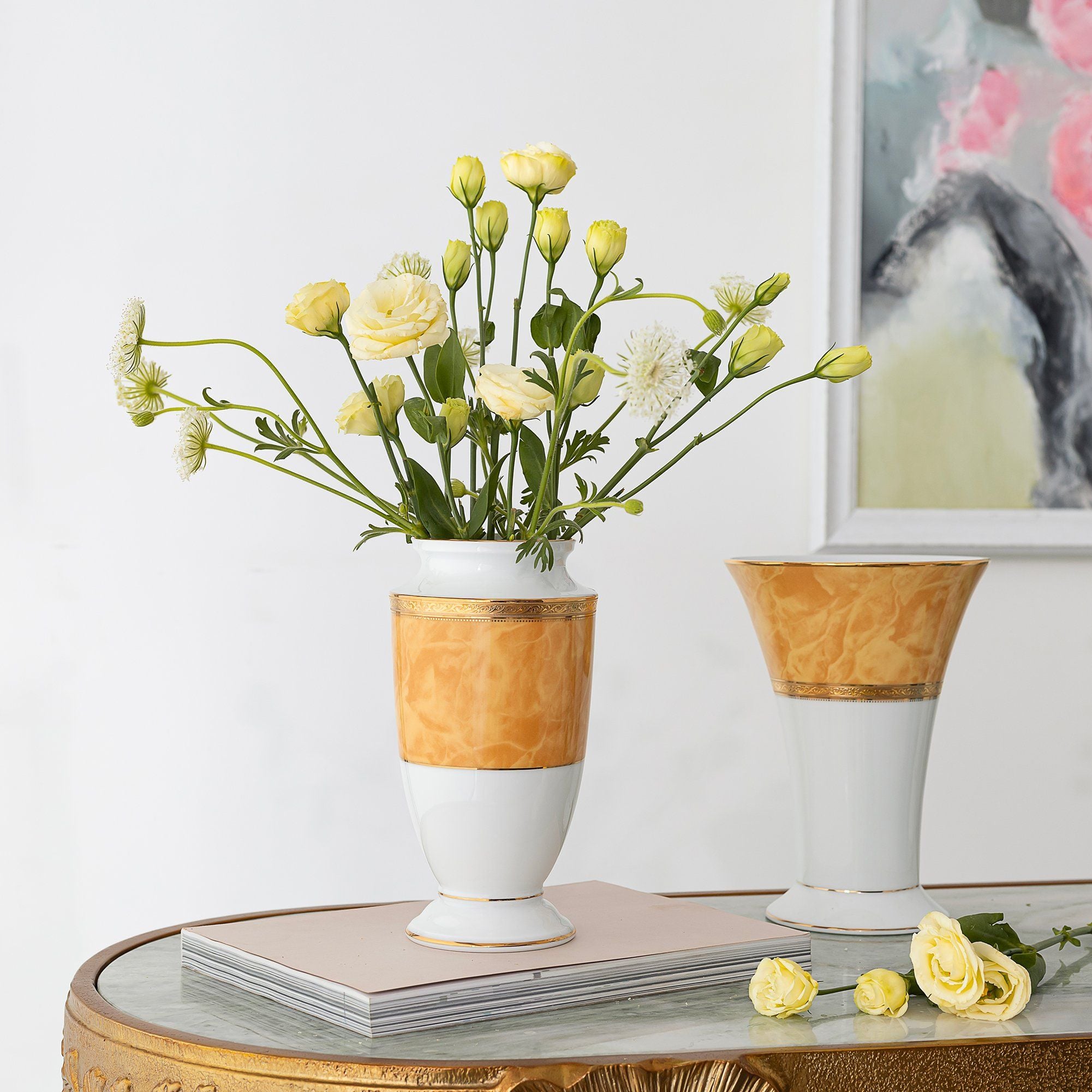  Bình hoa (lọ hoa) trang trí thân bầu cao 23cm (màu vàng - thạch anh) sứ trắng | Majestic Yellow M-168L - T91875K 