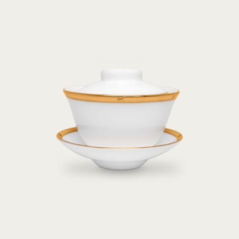  Chén trà (tách trà) châu Á (không quai cầm) 160ml có nắp đậy kèm đĩa lót sứ xương | Rochelle Gold 4796L - T50157A 