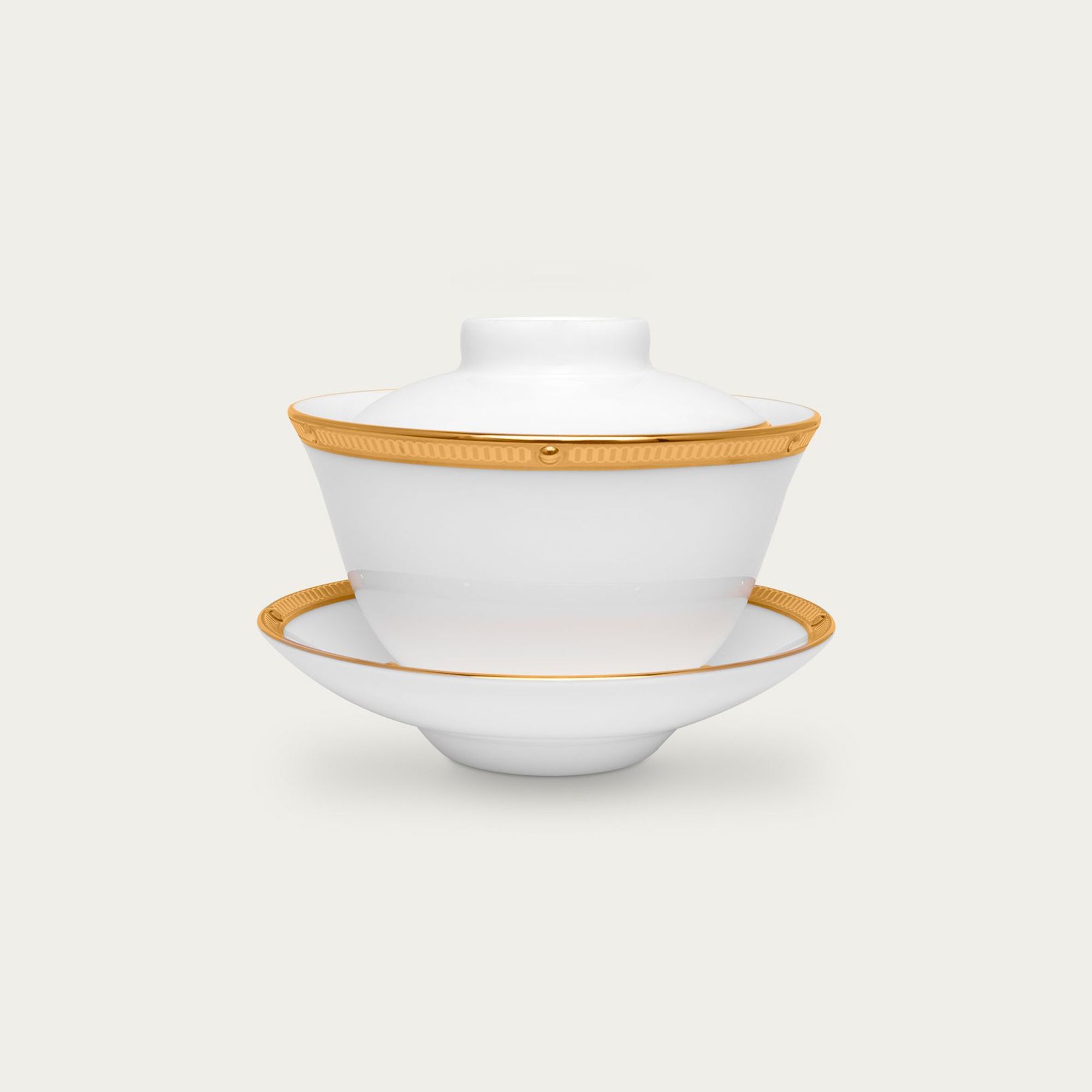  Chén trà (tách trà) châu Á (không quai cầm) 160ml có nắp đậy kèm đĩa lót sứ xương | Rochelle Gold 4796L - T50157A 