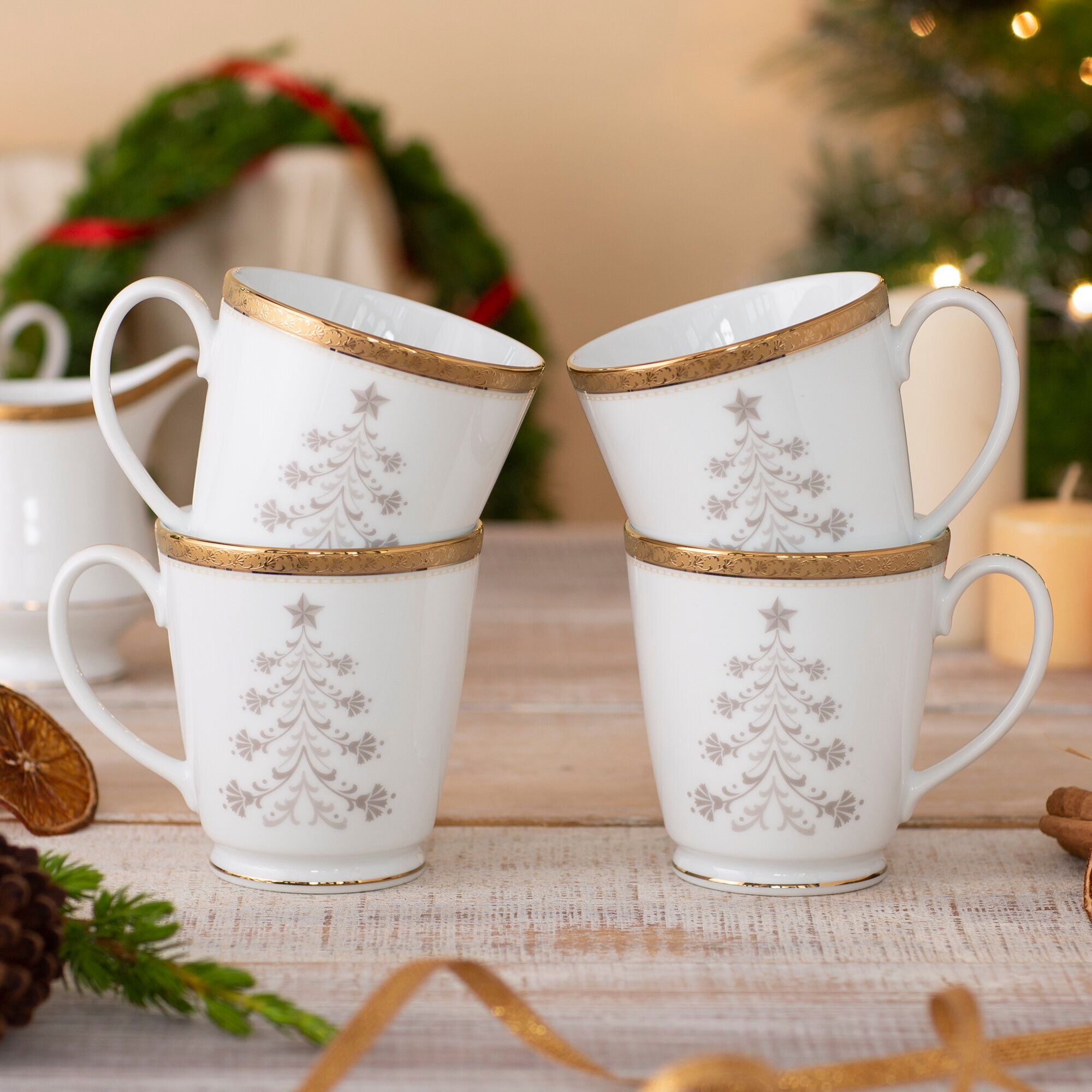  Cốc (ly) uống nước, cà phê 370ml phiên bản Giáng Sinh sứ trắng | Charlotta Holiday 1716-3L - T91058K 