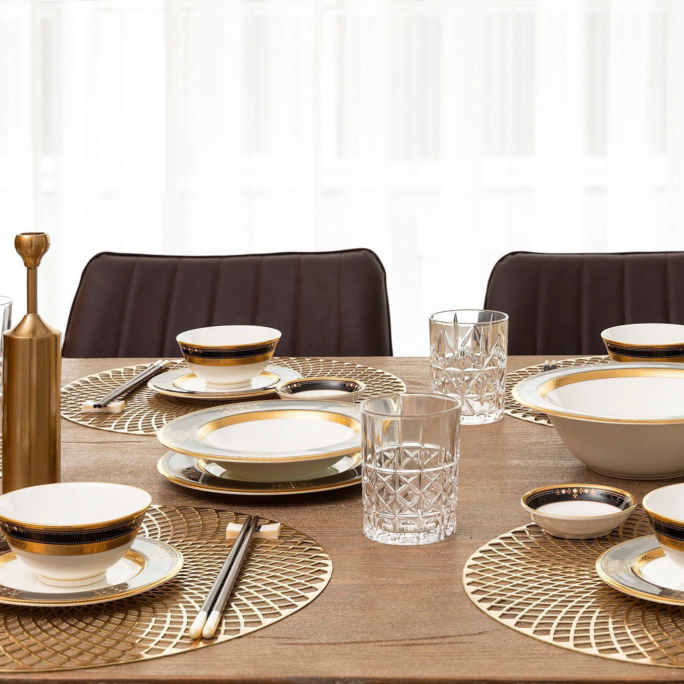  Bộ bát đĩa ăn châu Á cơ bản 22 món (cho 6 người) sứ xương Nhật Bản | Evening Majesty 4818J - D022AA 