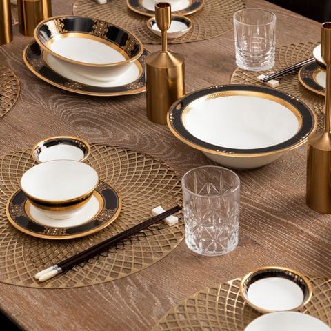  Bộ bát đĩa ăn châu Á đầy đủ 38 món (cho 6 người) sứ xương Nhật Bản | Evening Majesty 4818J - D038AA 