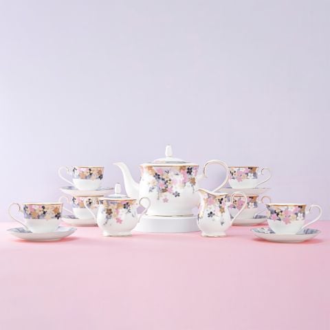  Bộ ấm chén uống trà (ấm 1.300ml, chén 230ml) 15 món sứ xương | Moonlit Blossoms 4969L - T017A 