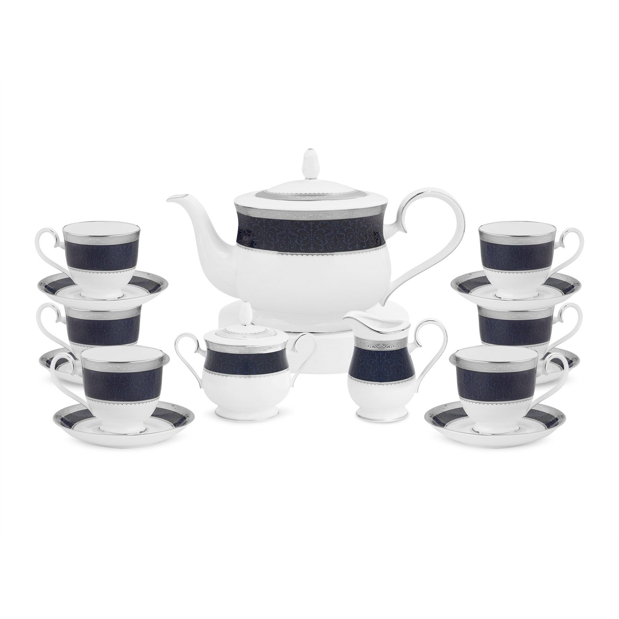  Bộ ấm chén uống trà (ấm 1.300ml, chén 230ml) 15 món sứ xương | Odessa Cobalt Platinum 4922L - T017A 