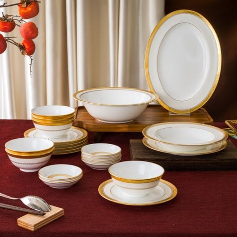  Bộ bát đĩa ăn châu Á cơ bản 22 món (cho 6 người) sứ xương | Odessa Gold 4874L - D022AB 