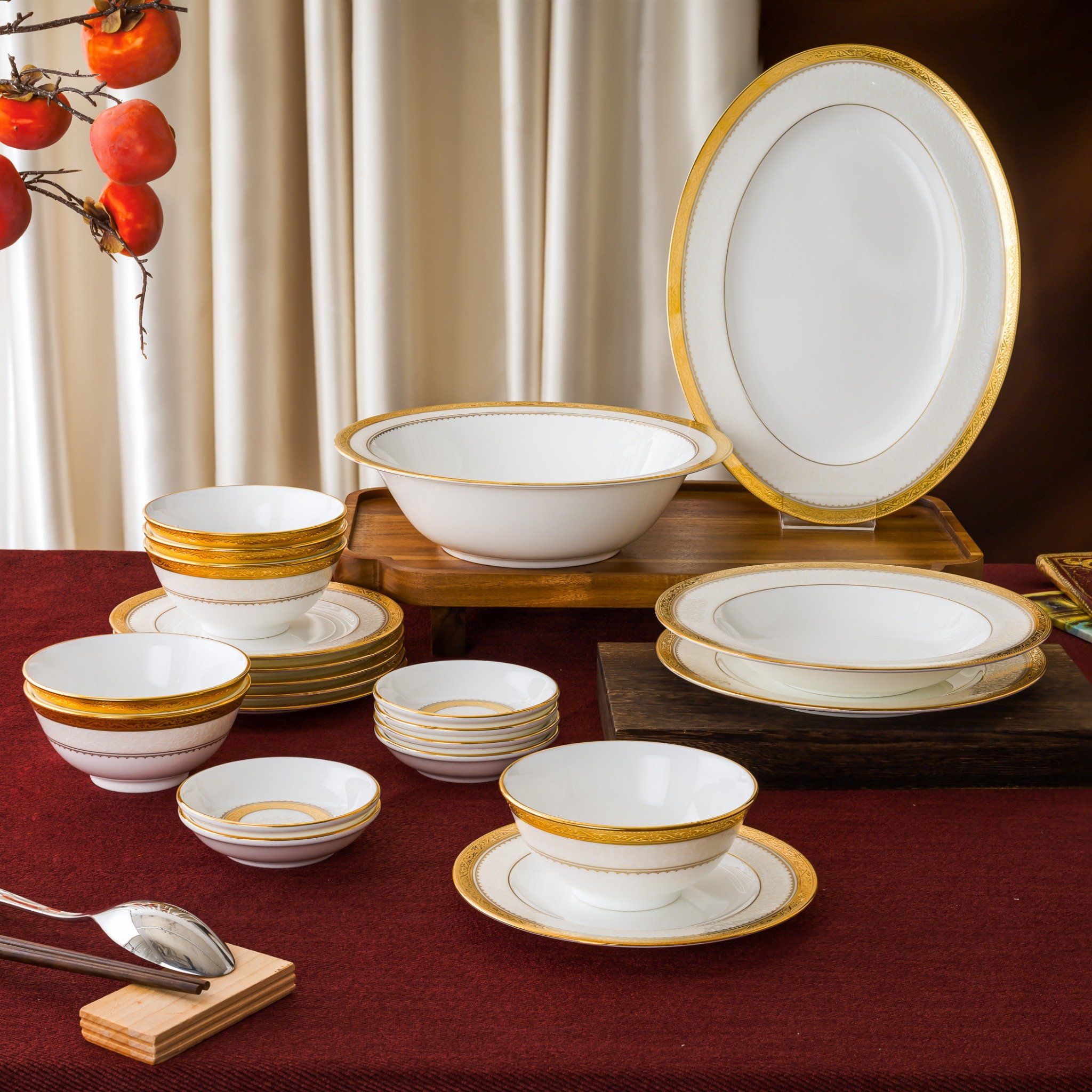  Bộ bát đĩa ăn châu Á cơ bản 22 món (cho 6 người) sứ xương | Odessa Gold 4874L - D022AB 