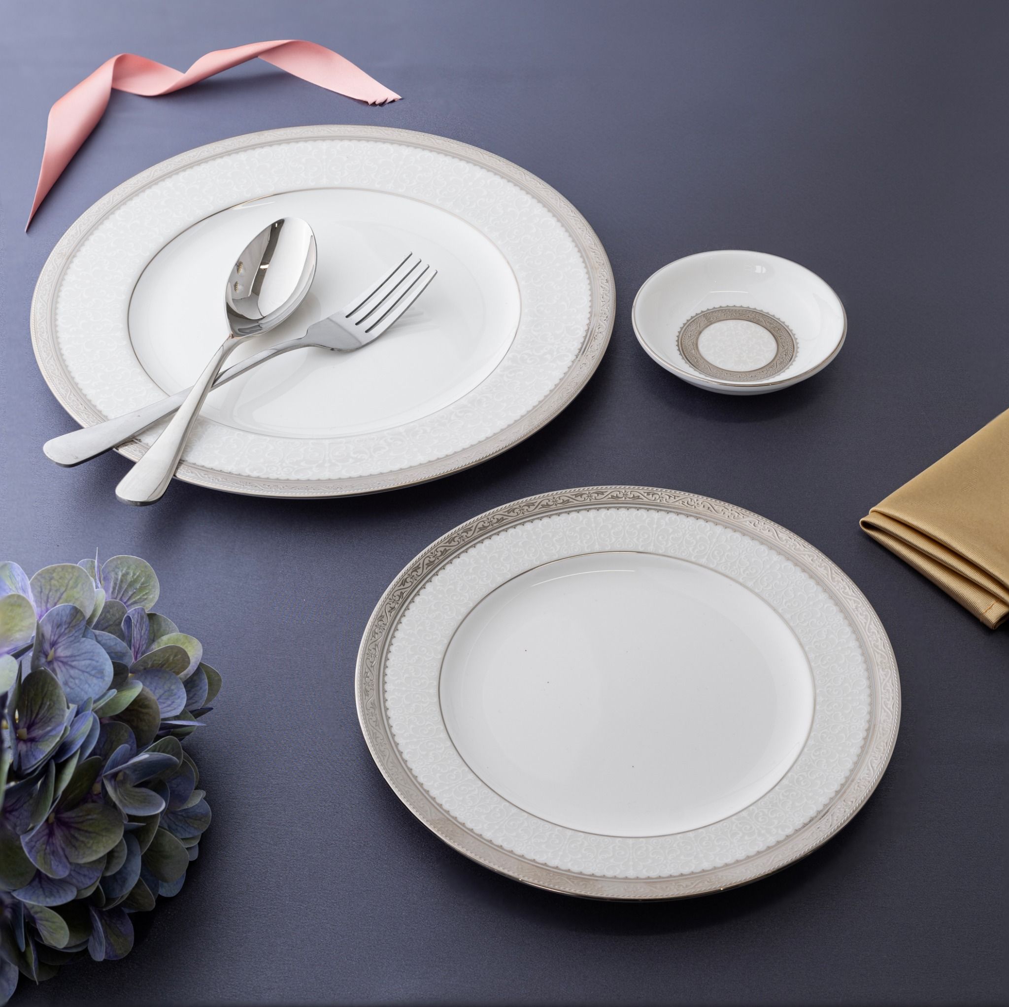  Bộ đĩa ăn kiểu Âu 22 món (cho 6 người) sứ xương | Odessa Platinum 4875L - D024AN 