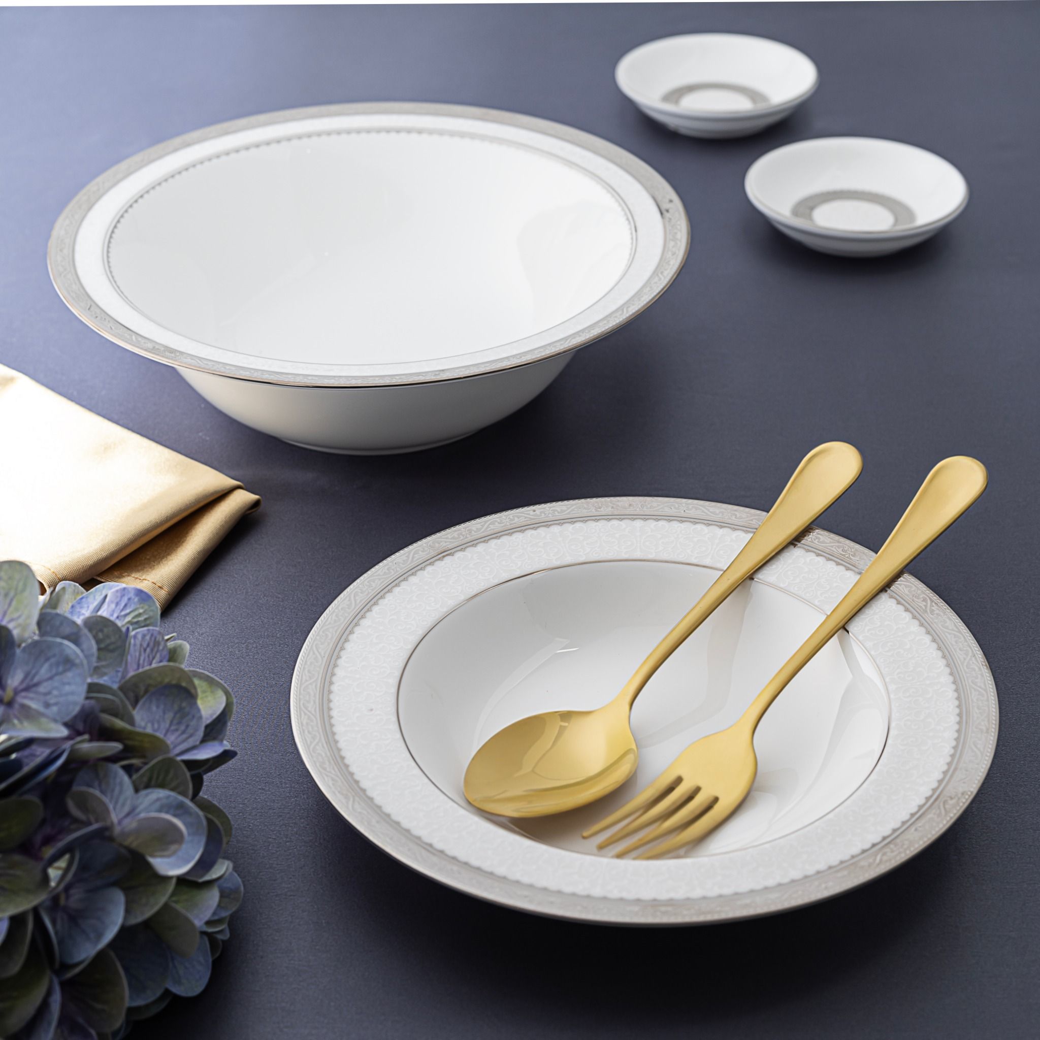  Bộ bát đĩa ăn châu Á đầy đủ 38 món (cho 6 người) sứ xương | Odessa Platinum 4875L - D038AC 