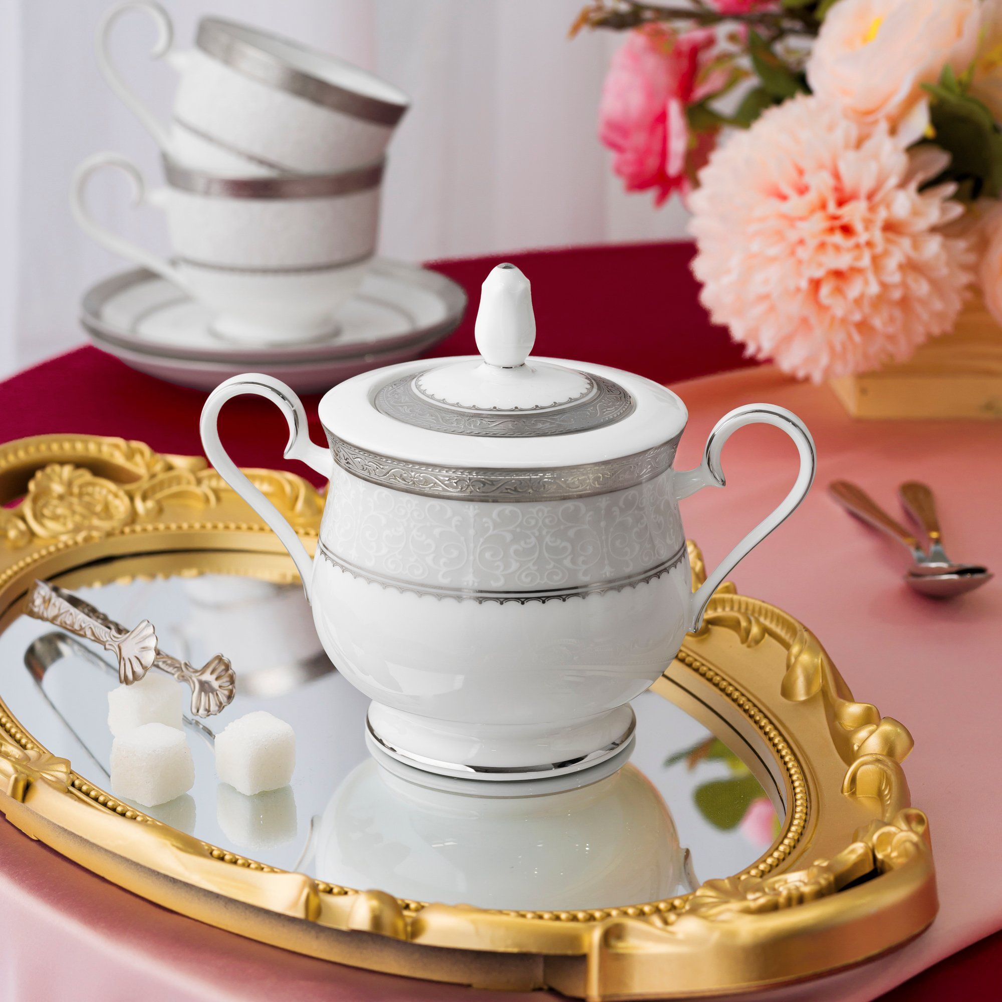 Bộ ấm chén uống trà (ấm 1.550ml, chén 230ml) 15 món sứ xương | Odessa Platinum 4875L - C017AA 
