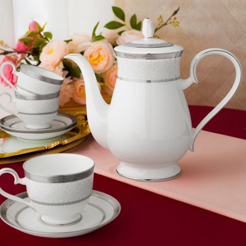  Bộ ấm chén uống trà (ấm 1.550ml, chén 230ml) 15 món sứ xương | Odessa Platinum 4875L - C017AA 