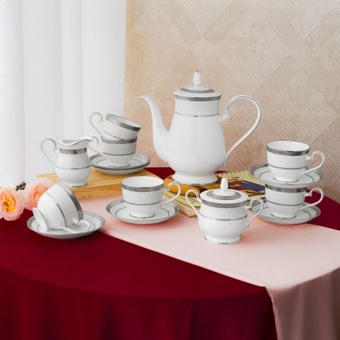  Bộ ấm chén uống trà (ấm 1.550ml, chén 230ml) 15 món sứ xương | Odessa Platinum 4875L - C017AA 