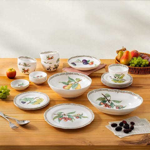  Bộ bát đĩa ăn châu Á cơ bản 22 món (cho 6 người) sứ xương | Orchard Garden 4911L - D022AN 