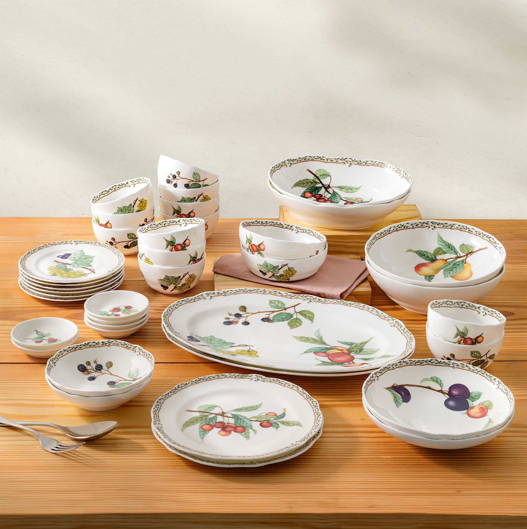  Bộ bát đĩa ăn châu Á đầy đủ 38 món (cho 6 người) sứ xương | Orchard Garden 4911L - D038AN 