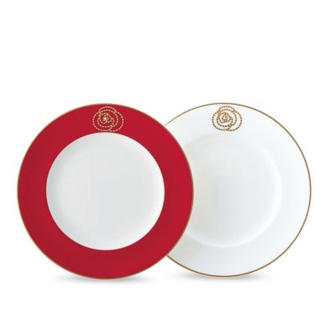  Bộ 02 đĩa tròn cỡ vừa (Đỏ - Trắng ) đường kính 24,5cm sứ xương | Aidan Gold 4941-12L - P97316 