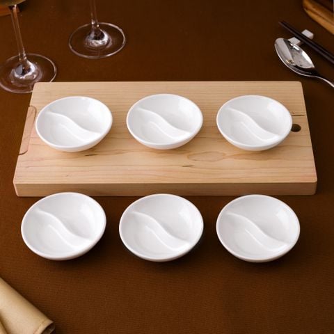  Bộ 06 đĩa tròn 9,1cm chia ngăn đựng nước chấm, gia vị sứ xương | Plain White 9990L - S50151A 