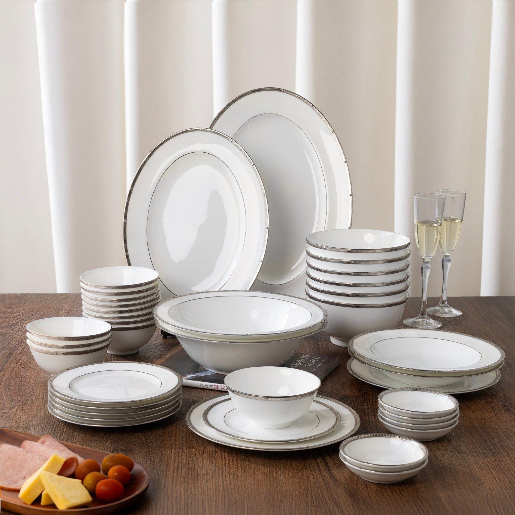  Bộ bát đĩa ăn châu Á đầy đủ 38 món (cho 6 người) sứ xương | Rochelle Platinum 4795L - D038AC 