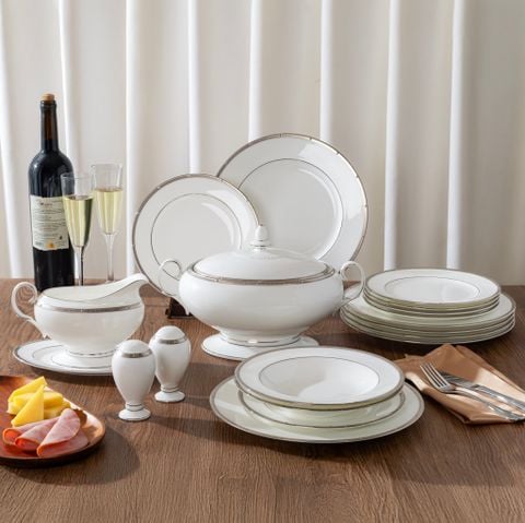  Bộ đĩa ăn kiểu Âu 22 món (cho 6 người) sứ xương | Rochelle Platinum 4795L - D024AN 