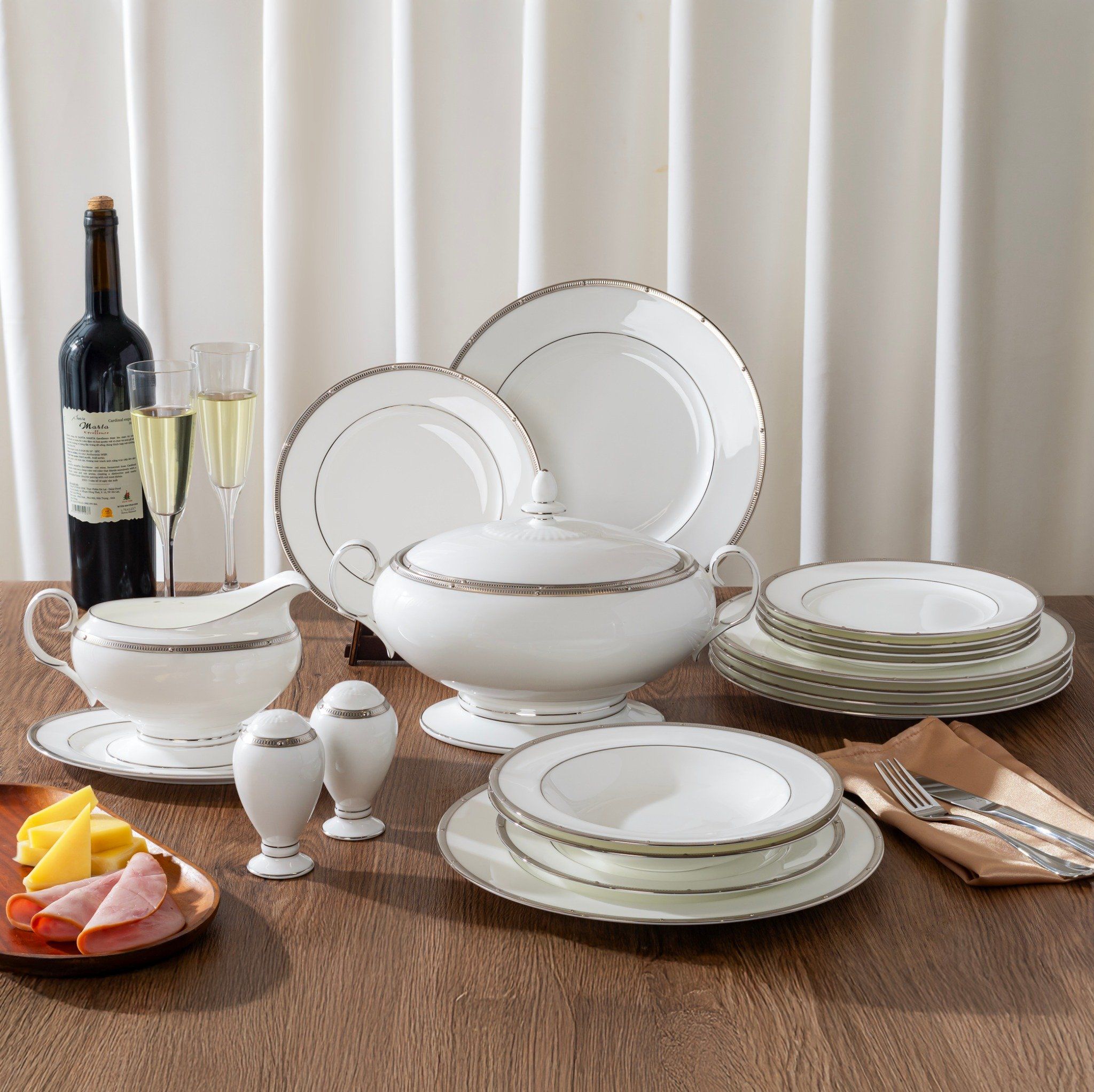  Bộ đĩa ăn kiểu Âu 22 món (cho 6 người) sứ xương | Rochelle Platinum 4795L - D024AN 