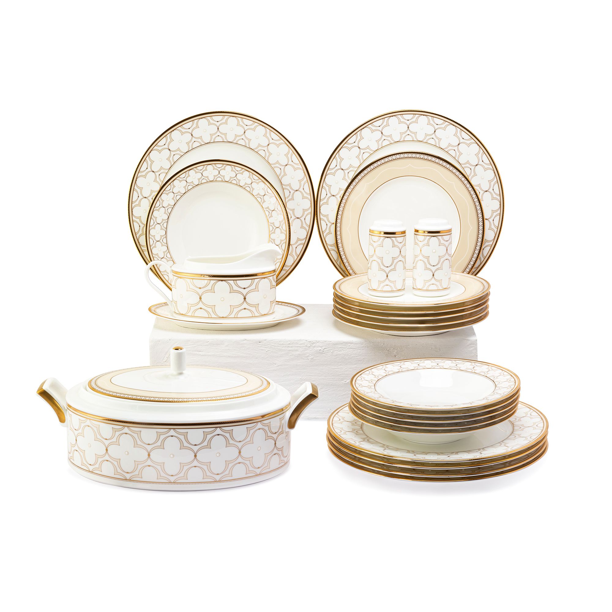  Bộ đĩa ăn kiểu Âu 22 món (cho 6 người) sứ xương | Trefolio Gold 4945L - D024AP 