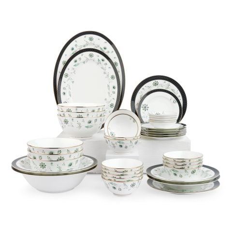 Bộ bát đĩa ăn châu Á đầy đủ 38 món (cho 6 người) sứ xương | Forever Fields 4950L - D038AC
