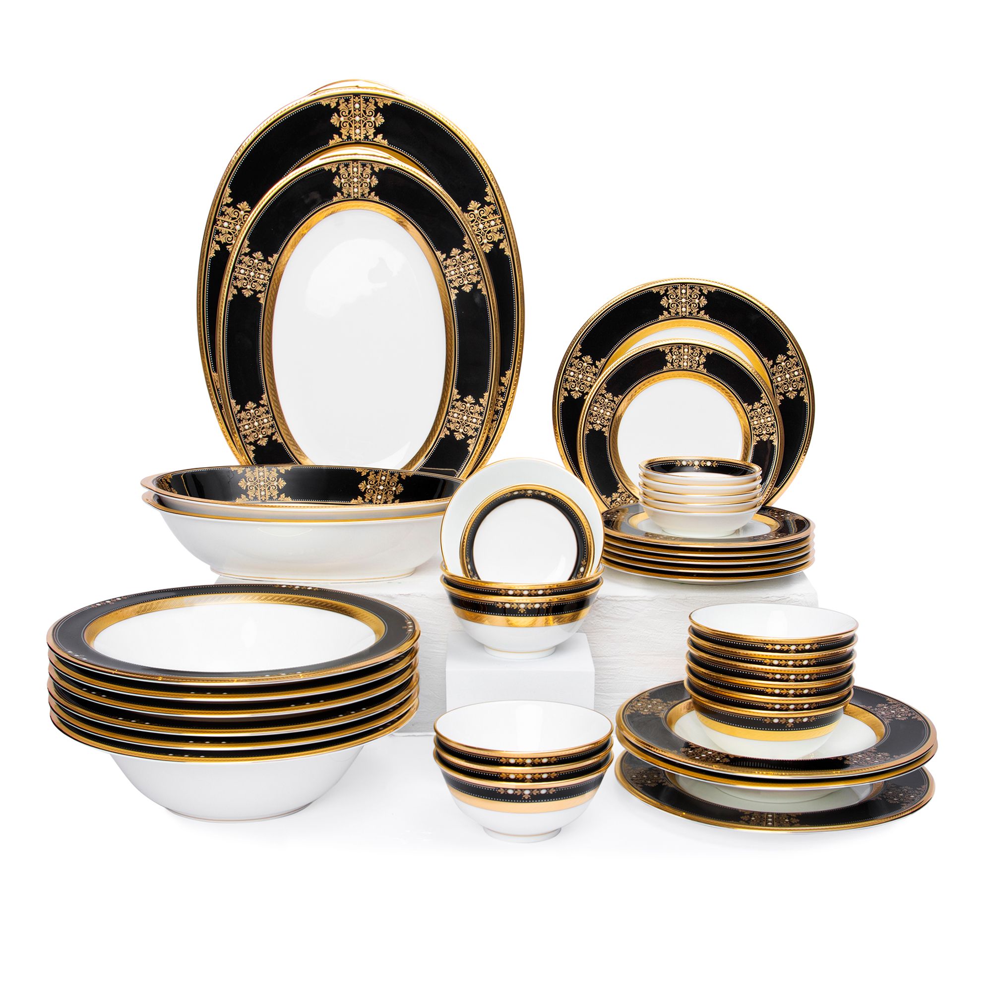  Bộ bát đĩa ăn châu Á đầy đủ 38 món (cho 6 người) sứ xương Nhật Bản | Evening Majesty 4818J - D038AA 
