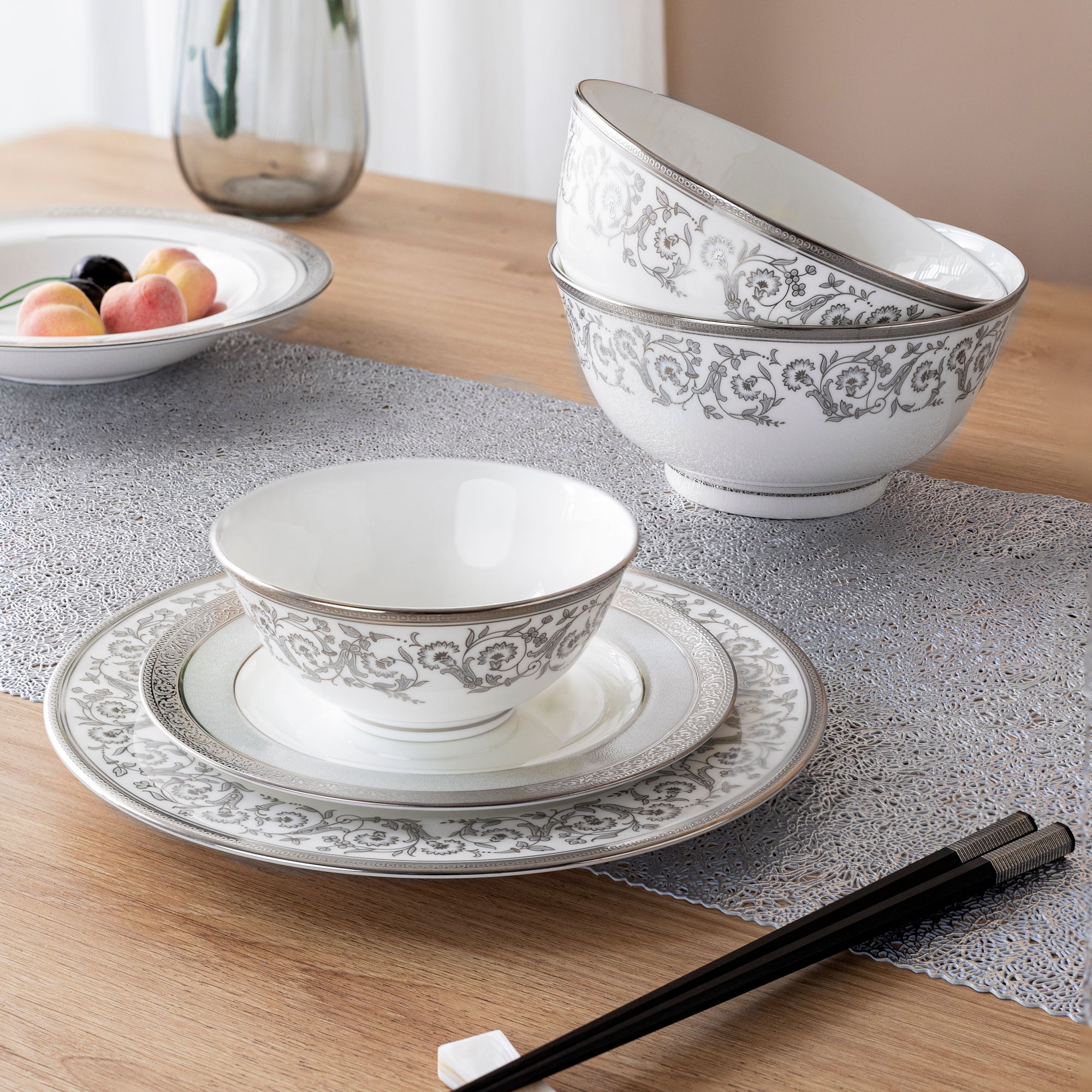  Bộ bát đĩa ăn châu Á cơ bản 22 món (cho 6 người) sứ xương | Summit Platinum 4919L - D022AB 