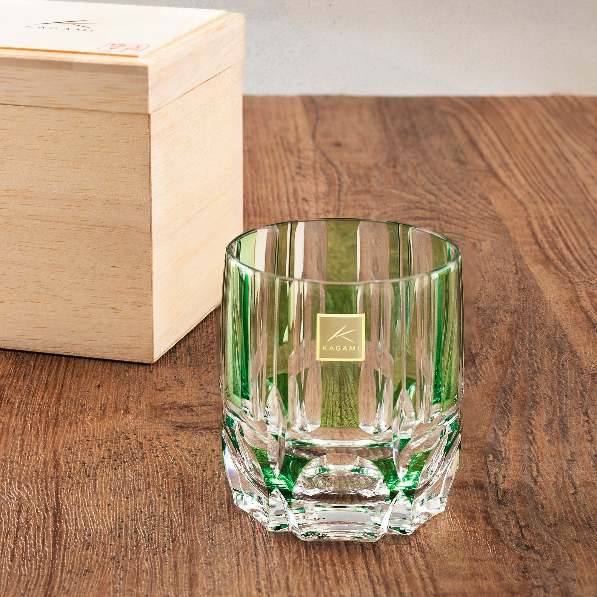  Ly pha lê rock glass Edo Kiriko "Bamboo Zen" 250ml màu xanh lá | Kagami Crystal T117 - 1908-CGR 