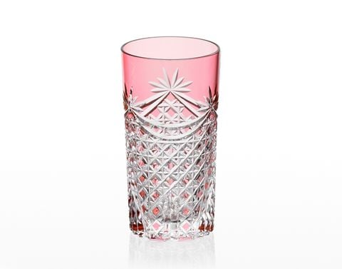  Ly (cốc) pha lê highball họa tiết Edo Kiriko (Square Basket Weave) 250ml màu đỏ | Kagami T369 - 2835-CAU 