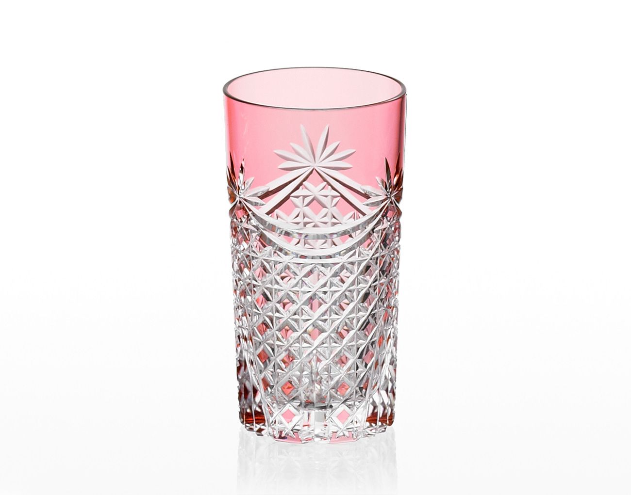  Ly (cốc) pha lê highball họa tiết Edo Kiriko (Square Basket Weave) 250ml màu đỏ | Kagami T369 - 2835-CAU 