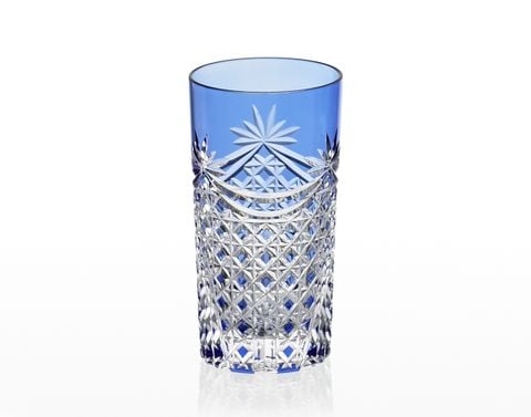  Ly (cốc) pha lê highball họa tiết Edo Kiriko (Square Basket Weave) 250ml màu xanh cobalt | Kagami T369 - 2835-CCB 