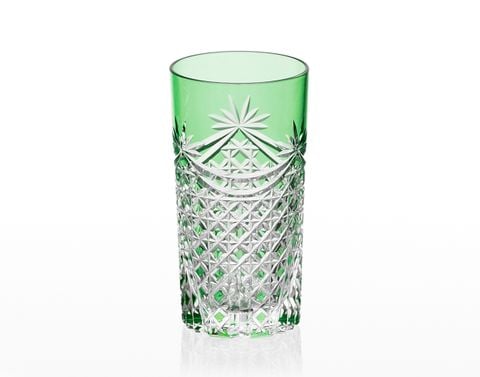  Ly (cốc) pha lê highball họa tiết Edo Kiriko (Square Basket Weave) 250ml màu xanh lá cây | Kagami T369 - 2835-CGR 