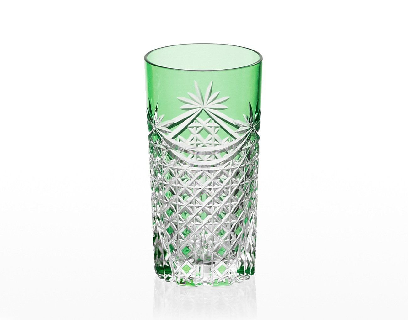  Ly (cốc) pha lê highball họa tiết Edo Kiriko (Square Basket Weave) 250ml màu xanh lá cây | Kagami T369 - 2835-CGR 