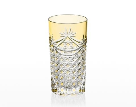  Ly (cốc) pha lê highball họa tiết Edo Kiriko (Square Basket Weave) 250ml màu vàng | Kagami T369 - 2835-CUM 