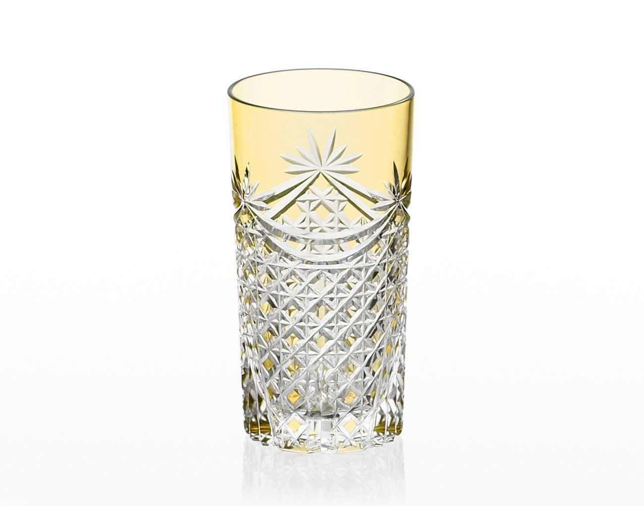  Ly (cốc) pha lê highball họa tiết Edo Kiriko (Square Basket Weave) 250ml màu vàng | Kagami T369 - 2835-CUM 