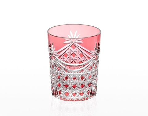  Ly pha lê rock glass họa tiết Edo Kiriko (Square Basket Weave) dung tích 240ml màu đỏ | Kagami T370 - 2835-CAU 