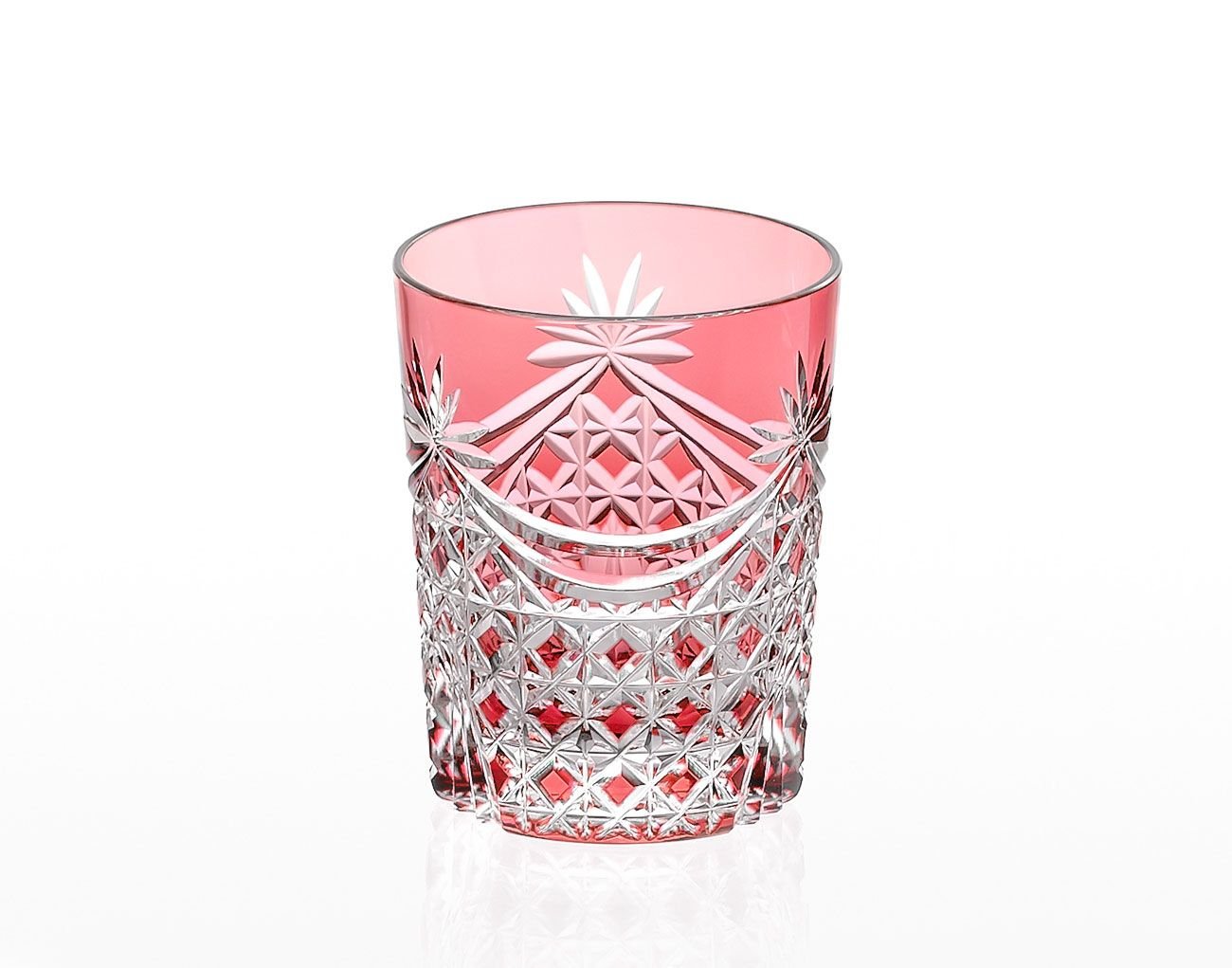  Ly pha lê rock glass họa tiết Edo Kiriko (Square Basket Weave) dung tích 240ml màu đỏ | Kagami T370 - 2835-CAU 