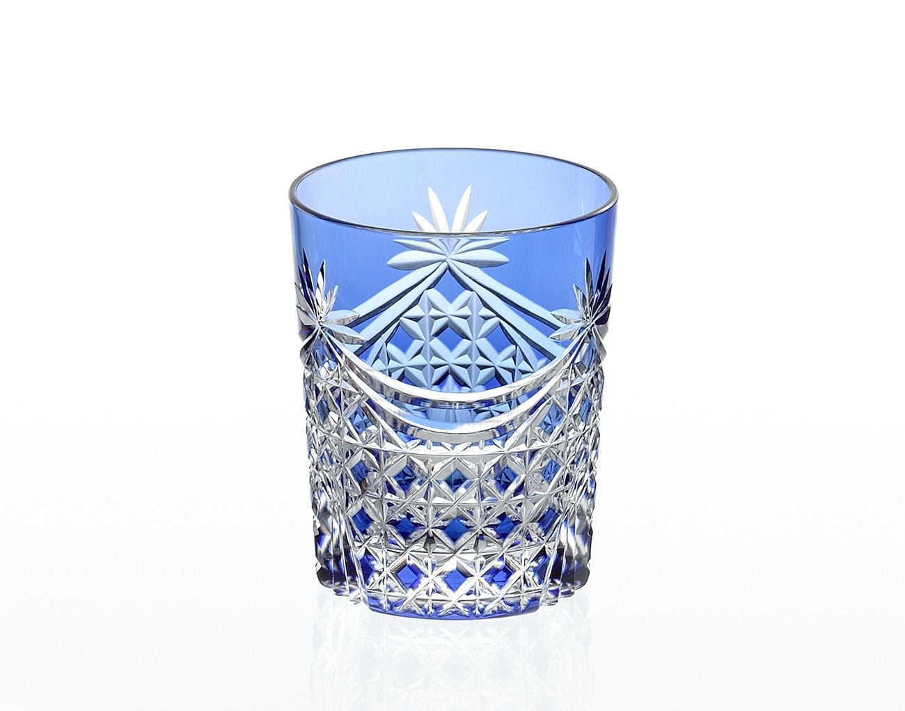  Ly pha lê rock glass họa tiết Edo Kiriko (Square Basket Weave) dung tích 240ml màu xanh cobalt | Kagami T370 - 2835-CCB 