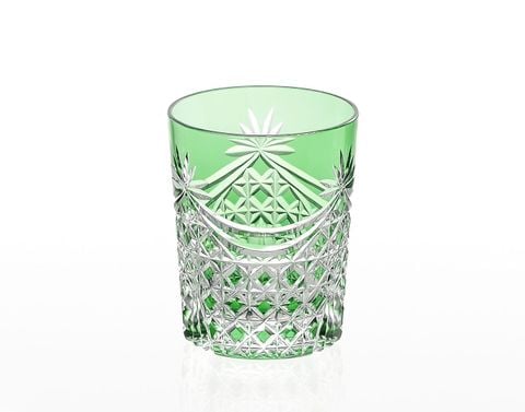  Ly pha lê rock glass họa tiết Edo Kiriko (Square Basket Weave) dung tích 240ml màu xanh lá cây | Kagami T370 - 2835-CGR 