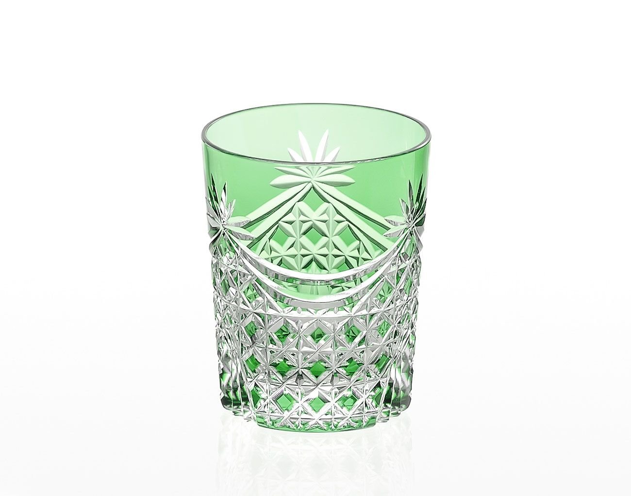  Ly pha lê rock glass họa tiết Edo Kiriko (Square Basket Weave) dung tích 240ml màu xanh lá cây | Kagami T370 - 2835-CGR 
