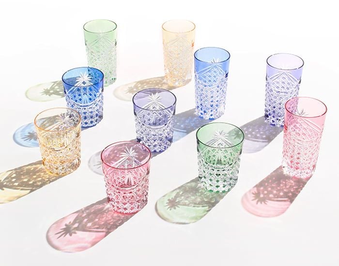  Ly pha lê rock glass họa tiết Edo Kiriko (Square Basket Weave) dung tích 240ml màu xanh cobalt | Kagami T370 - 2835-CCB 