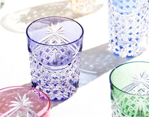  Ly pha lê rock glass họa tiết Edo Kiriko (Square Basket Weave) dung tích 240ml màu tím | Kagami T370 - 2835-CMP 
