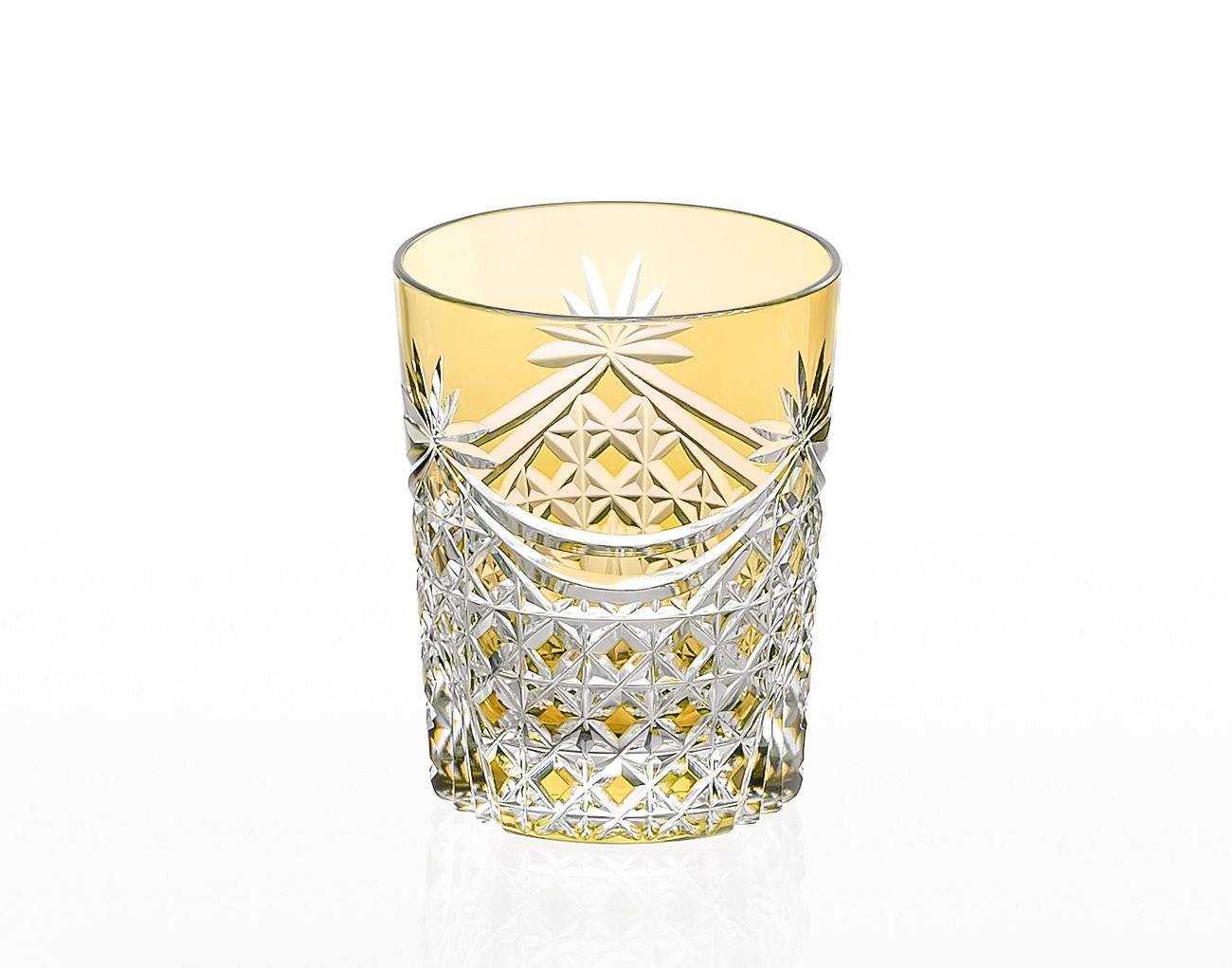  Ly pha lê rock glass họa tiết Edo Kiriko (Square Basket Weave) dung tích 240ml màu vàng | Kagami T370 - 2835-CUM 
