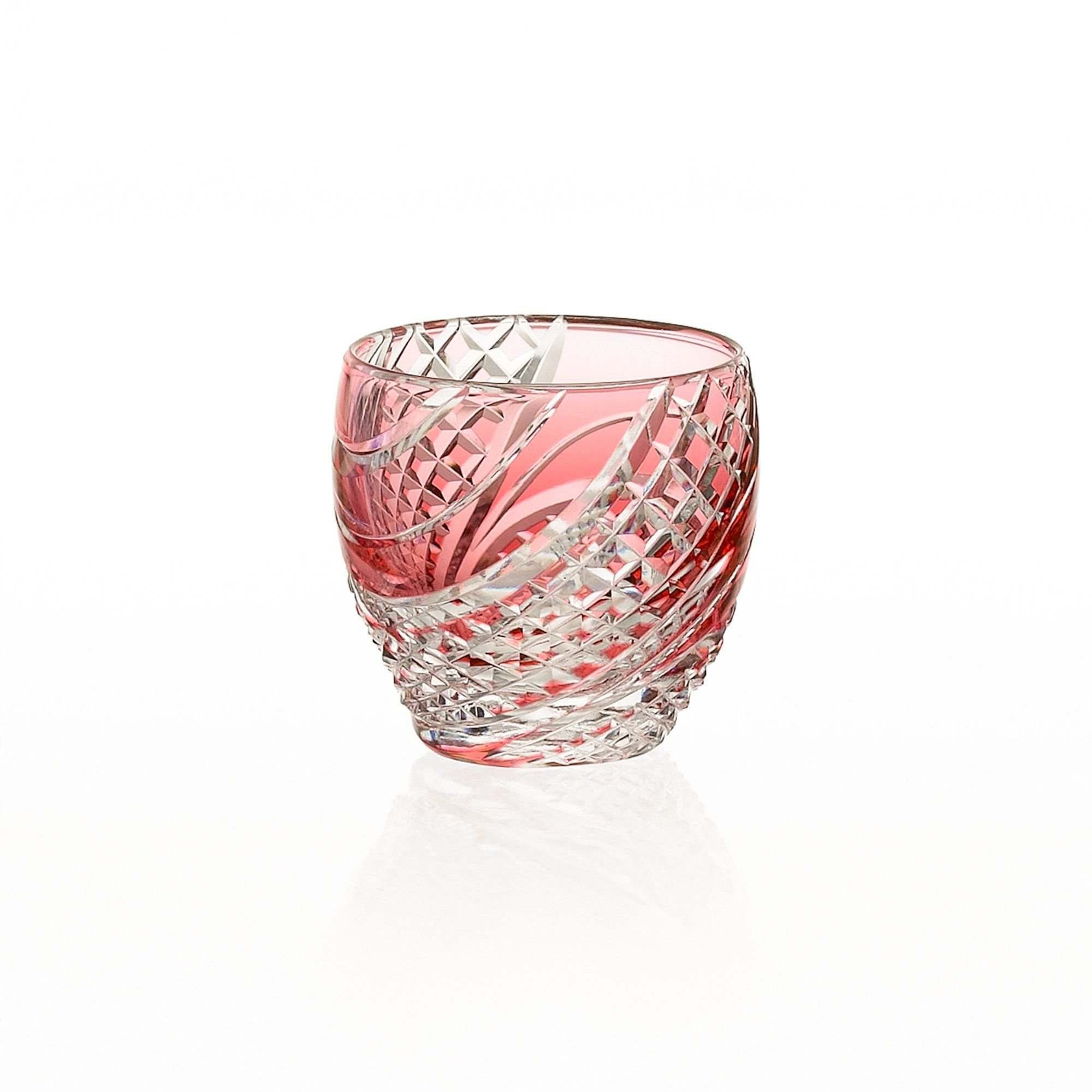  Ly pha lê sake Edo Kiriko “Fish scales strip" 80ml màu đỏ | Kagami Crystal T535 - 2044-CAU 
