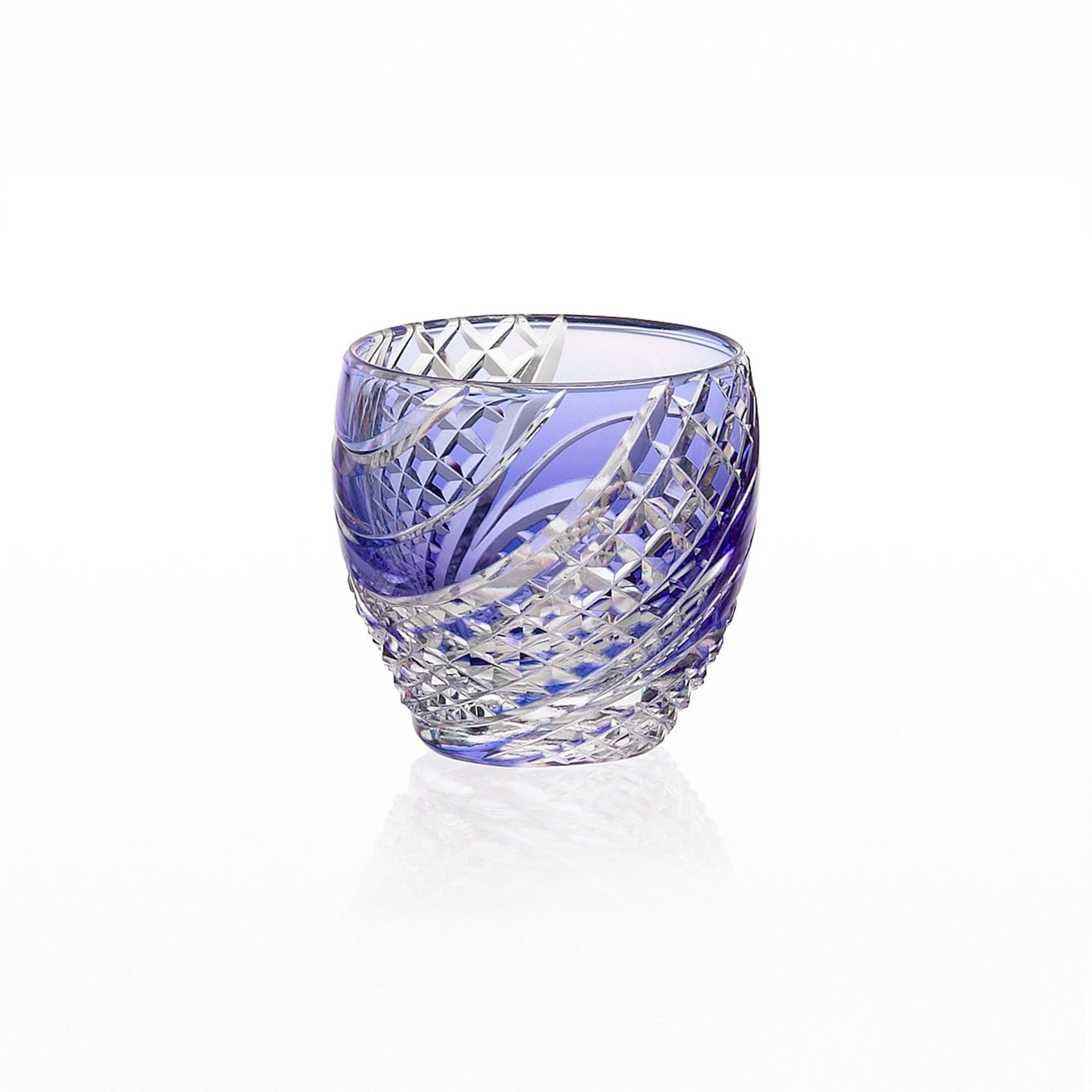  Ly pha lê sake Edo Kiriko “Fish scales strip" 80ml màu tím | Kagami Crystal T535 - 2044-CMP 