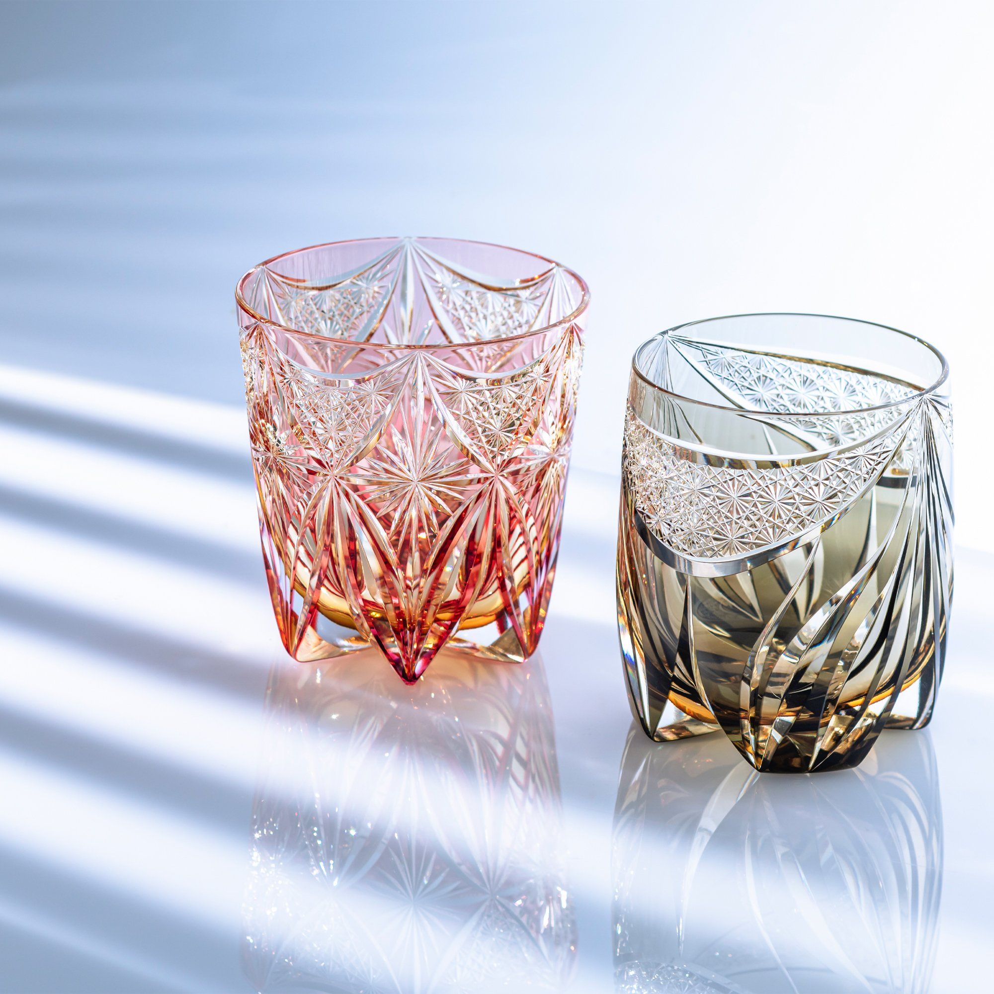  Ly pha lê rock glass Edo Kiriko "Kirara" 320ml màu đỏ được chế tác bởi nghệ nhân Tatsuya Nemoto | Kagami Crystal T755 - 3005-WUA 