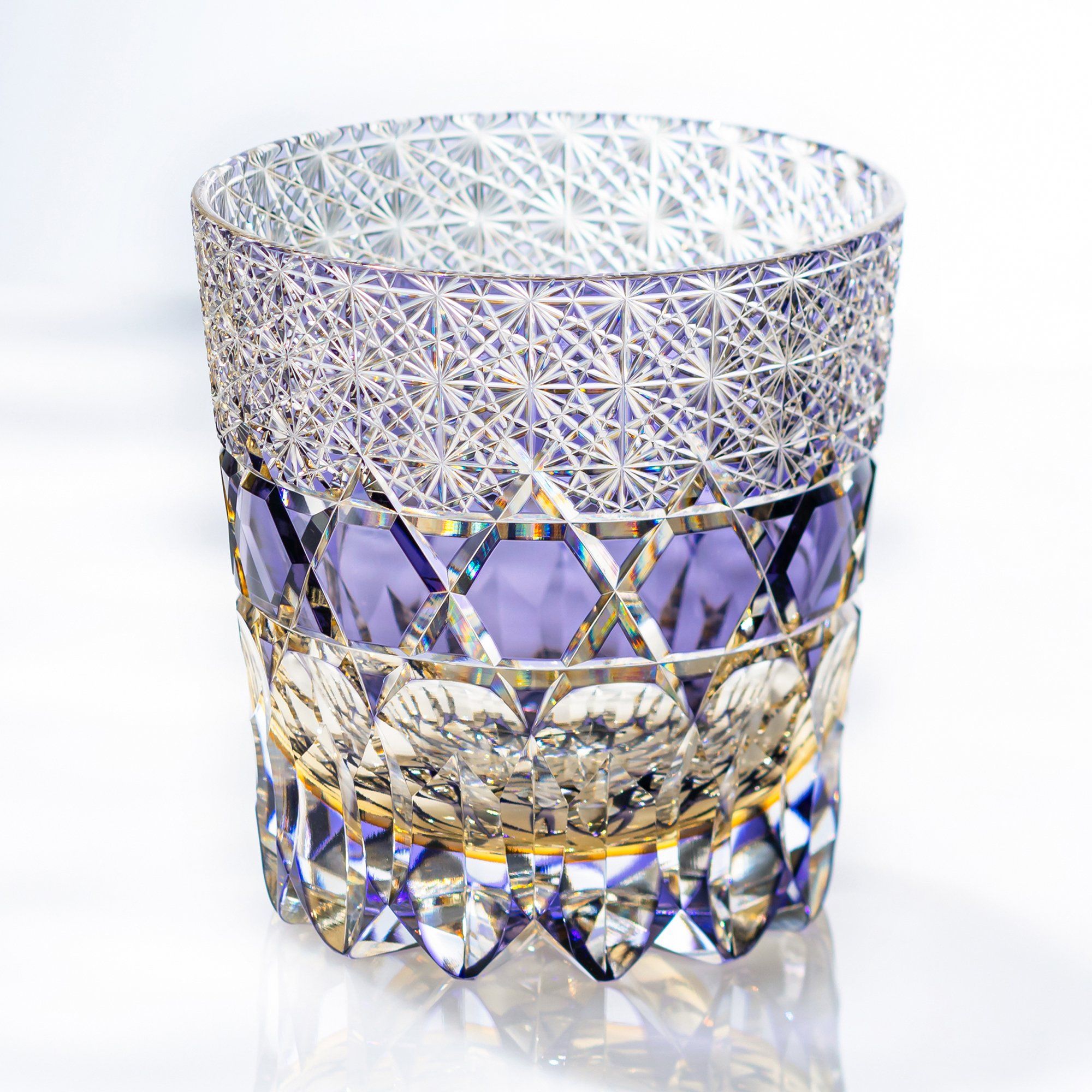  Ly pha lê rock glass Edo Kiriko "Shiho" 320ml màu tím được chế tác bởi nghệ nhân Tomokazu Noguchi | Kagami Crystal T755 - 3009-WUP 