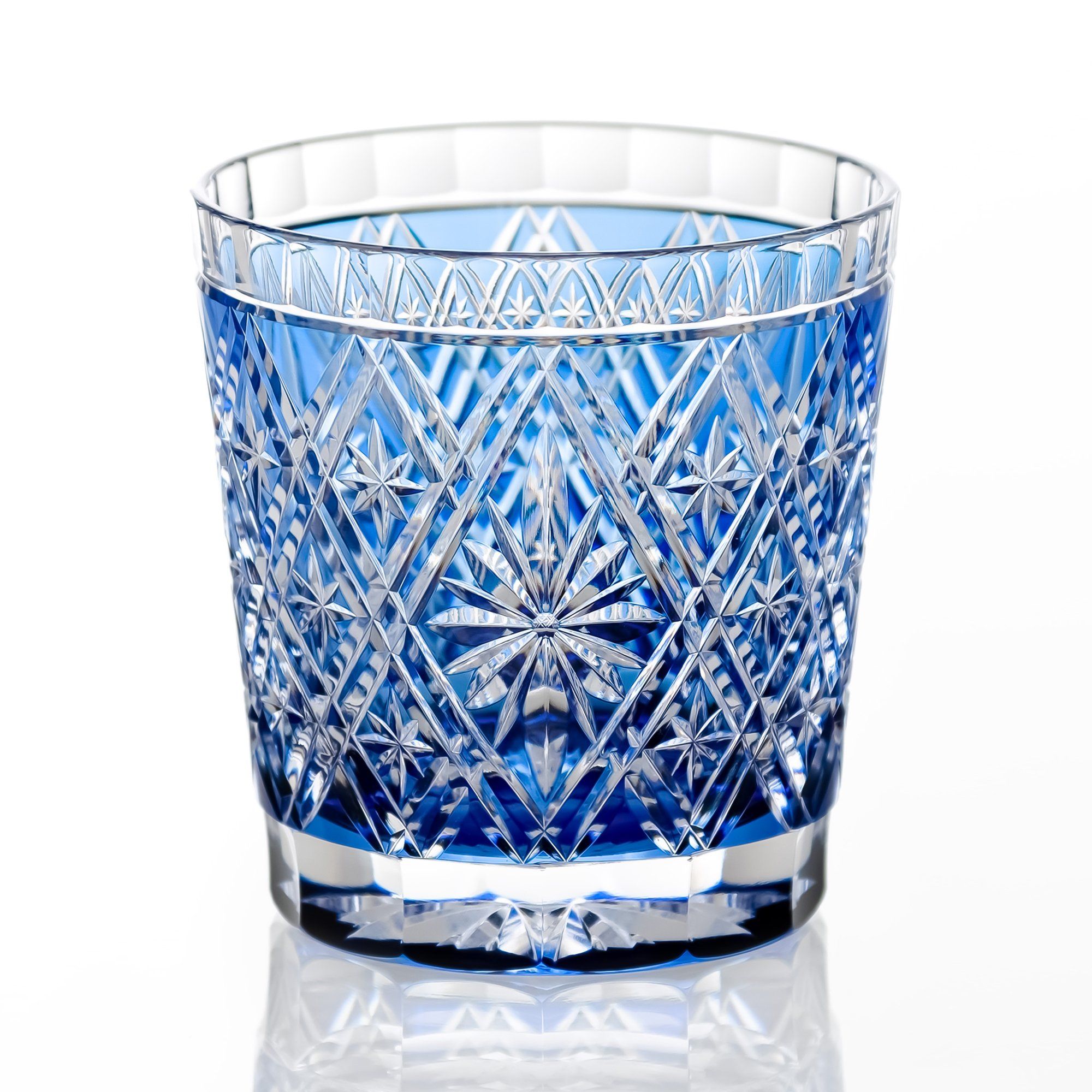  Ly pha lê rock glass Edo Kiriko "Hishibana" 320ml màu xanh cobalt được chế tác bởi nghệ nhân Hideaki Shinozaki | Kagami Crystal T787 - 3032-CCB 