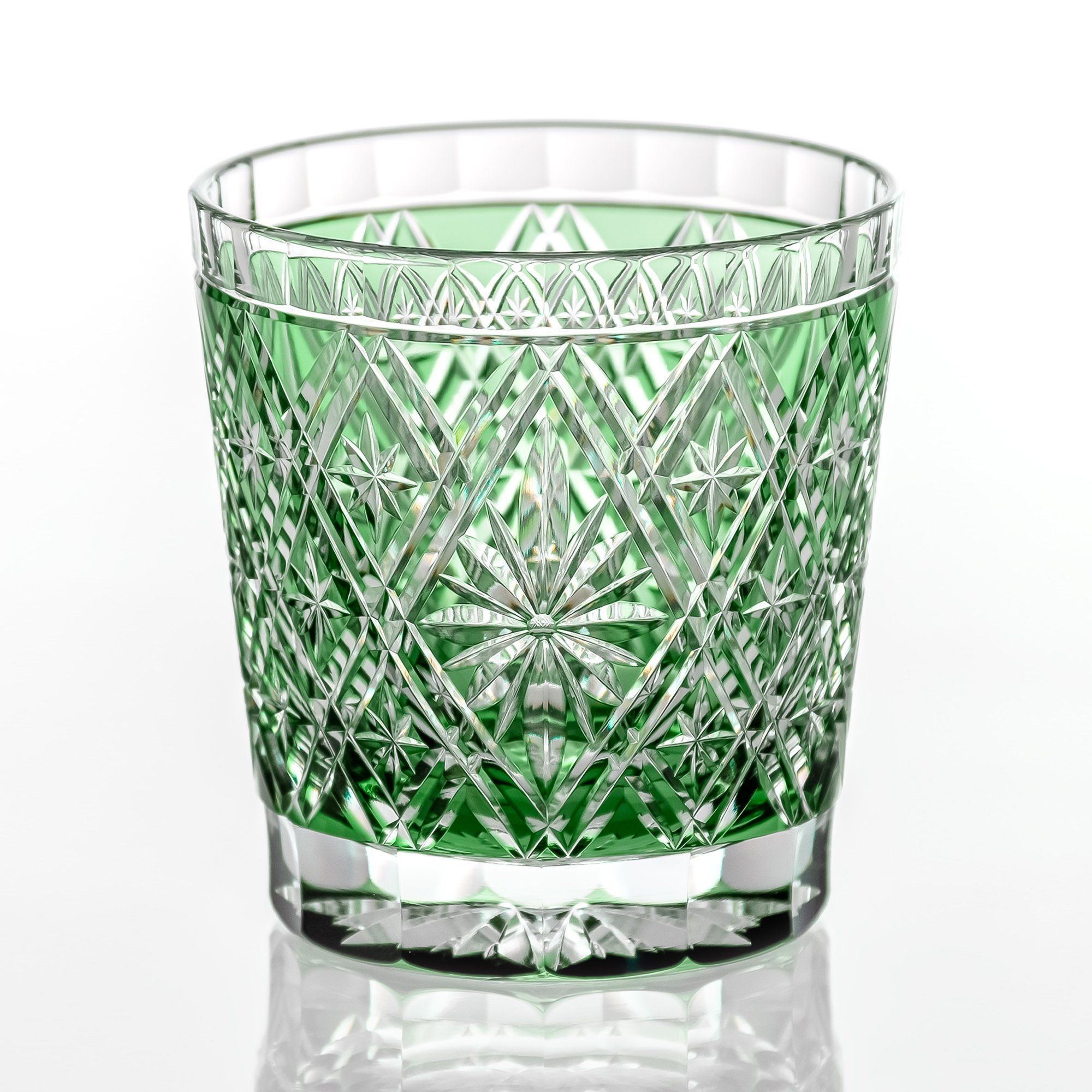  Ly pha lê rock glass Edo Kiriko "Hishibana" 320ml màu xanh lá được chế tác bởi nghệ nhân Hideaki Shinozaki | Kagami Crystal T787 - 3032-CGR 