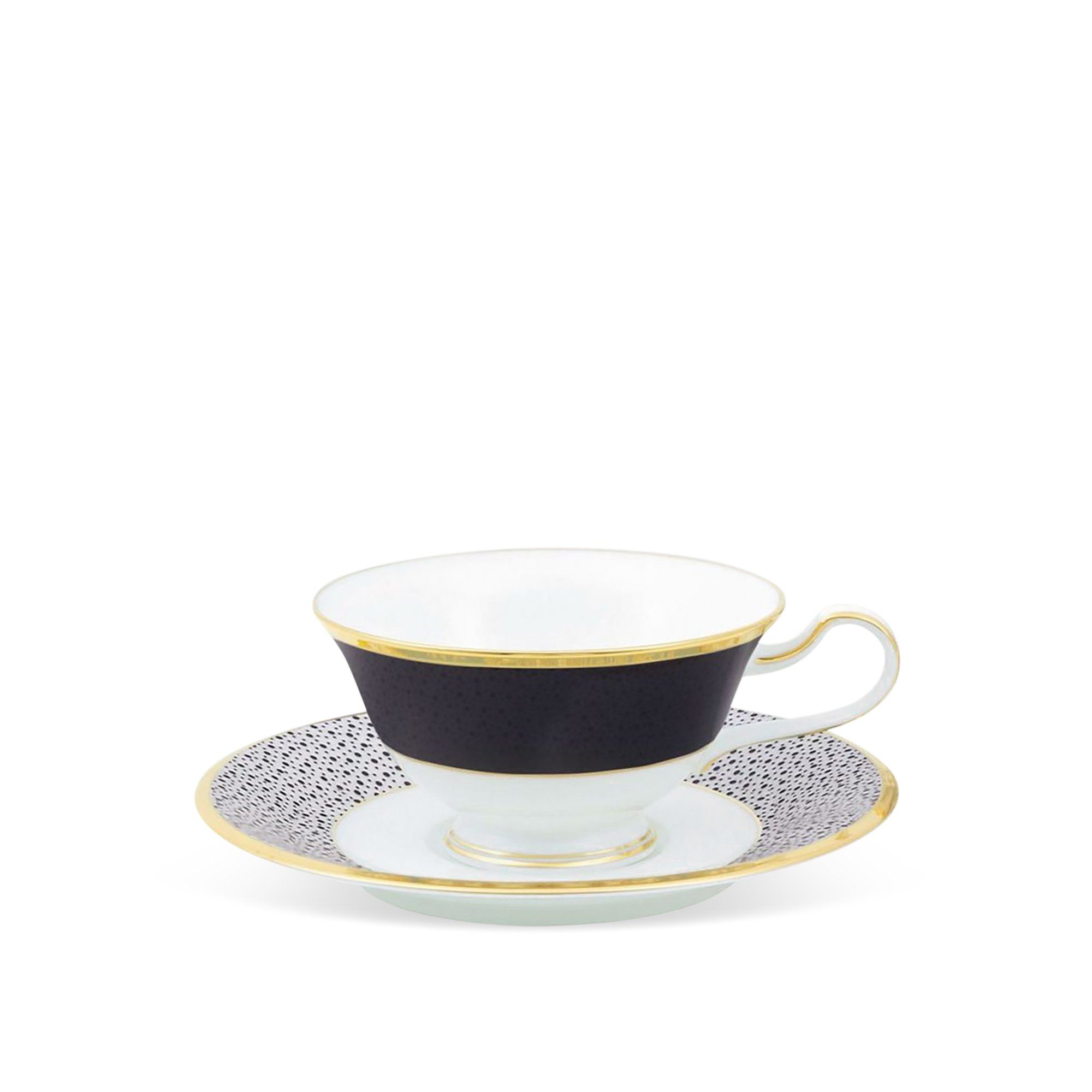 Chén trà (tách trà) dáng loe 220ml kèm đĩa lót đen | Sumi Komon 4949J-T59587 